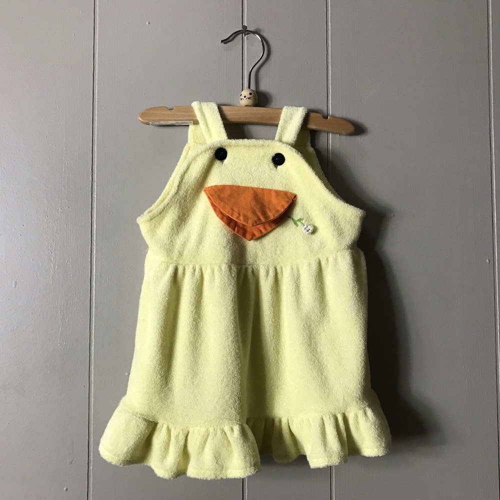VINTAGE REBECCA RAGGS ORIGNAL YELLOW DUCK TERRY CLOTH DRESS TODDLER SIZE 18M